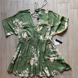 O'Neill Green Floral Mini Dress with Pink Accents